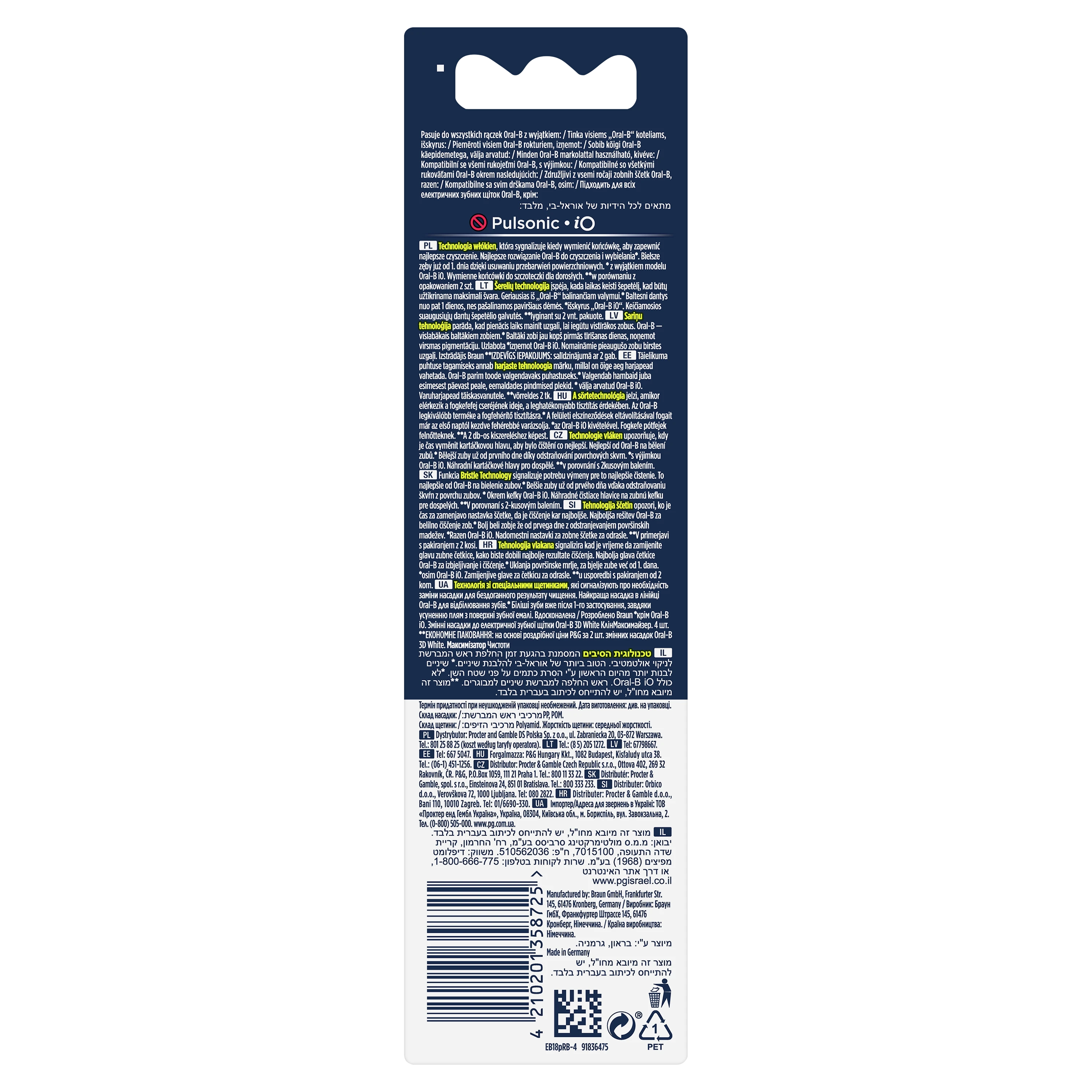 Oral-B Braun EB18-2 3D Baltas Elektrinio Dantų Šepetėlio Galvutės