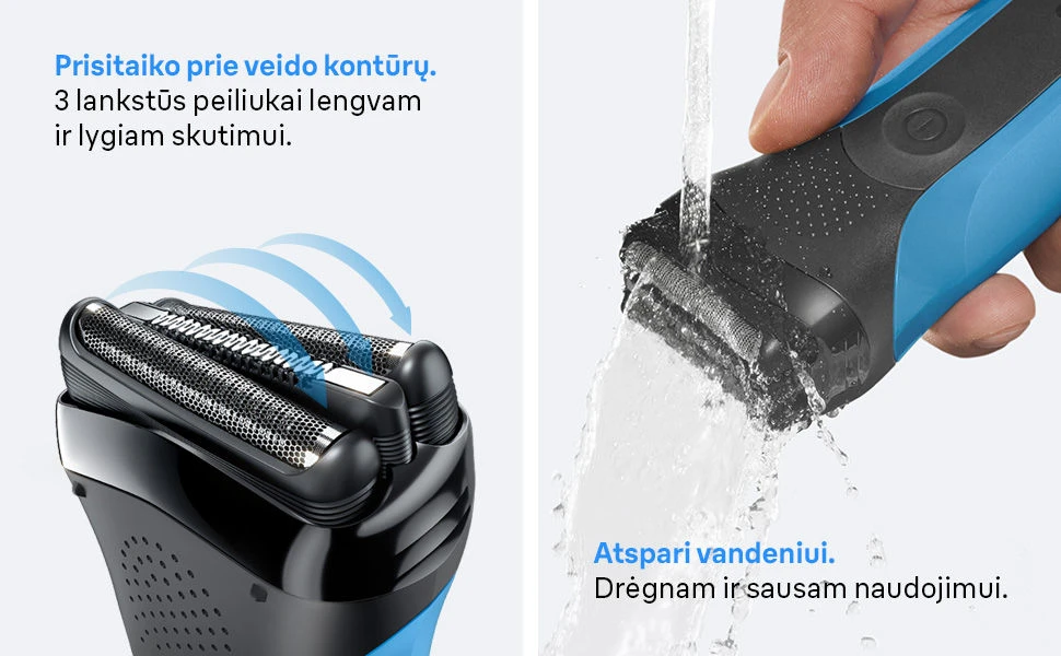 310s barzdaskutė Braun Series 3 Juodas/Blues aprašymas - Prekės nuotrauka