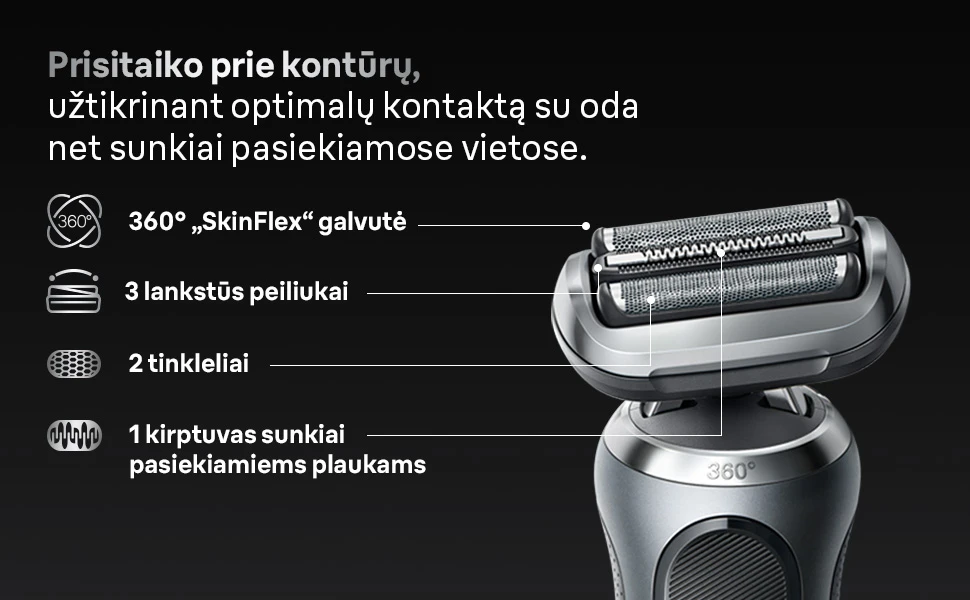 Braun 72-G1200s barzdaskutė Series 7 pilkas aprašymas - Prekės nuotrauka