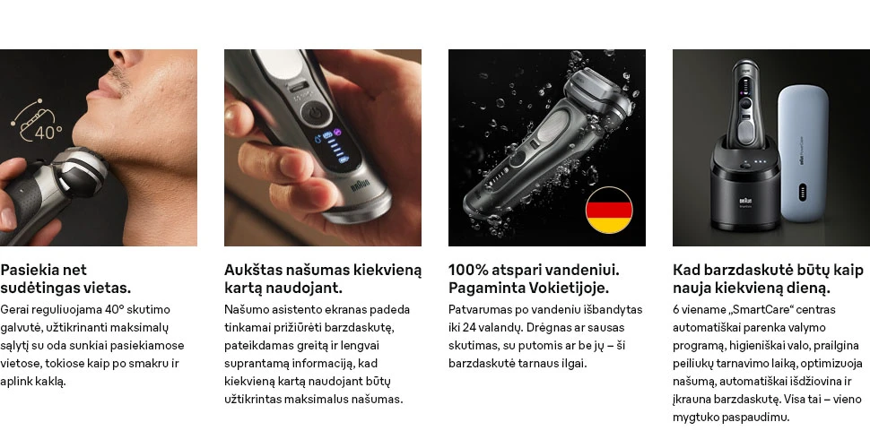 Braun 9675CC Barzdaskutė Series 9 PRO+ Clean&Charge +Power Case / pilkas aprašymas - Prekės nuotrauka