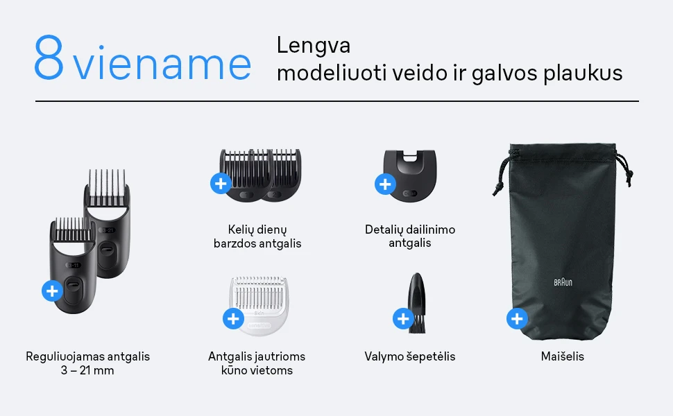 Barzdaskutė AIO3540 Braun Kirpimo Rinkinys Viskas Viename 8in1 aprašymas - Prekės nuotrauka