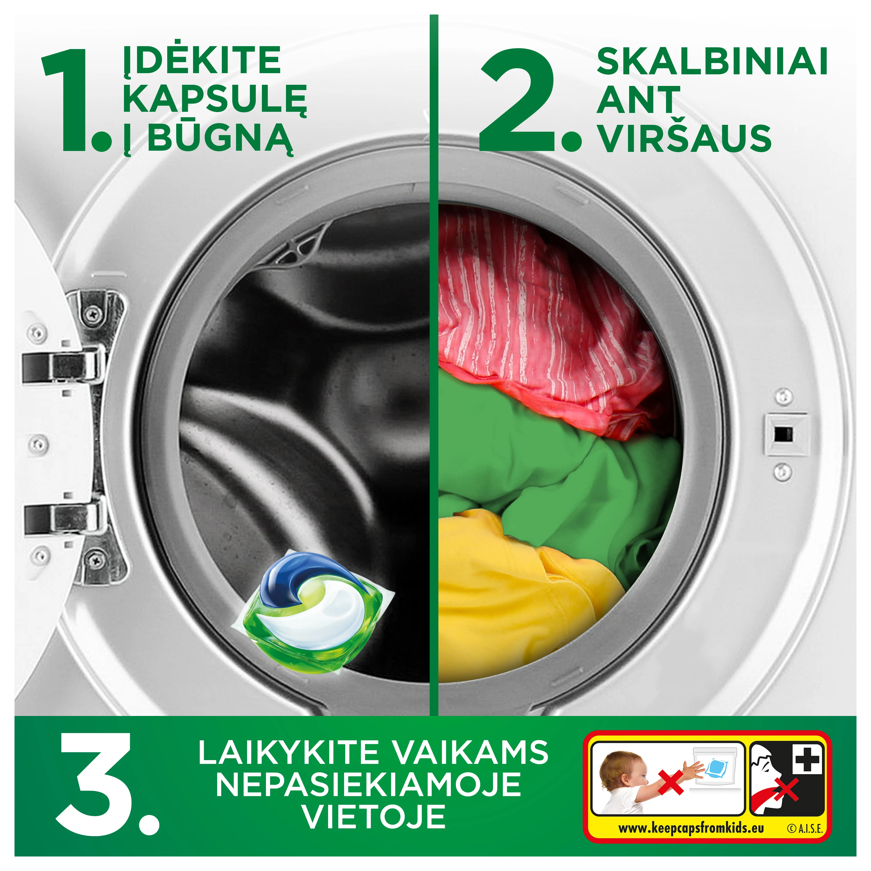 Skalbimo kapsulės Ariel All-in-1 Pods Color, 100 vnt. aprašymas - Prekės nuotrauka