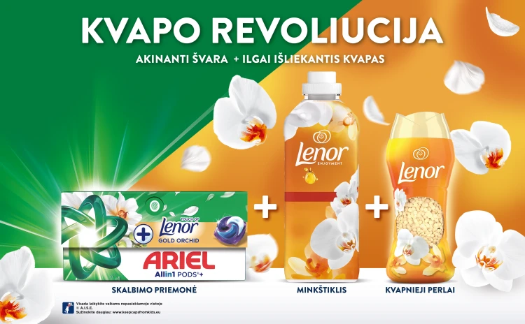 Ariel All-in-1 Pods Touch Of Lenor Gold Orchid Želinės Skalbimo Kapsulės, 50 Kapsulės aprašymas - Prekės nuotrauka