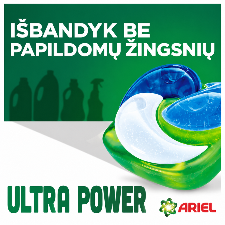 Ariel PODS Ultra Power Universal Želinės Skalbimo Kapsulės, 40 Kapsulės aprašymas - Prekės nuotrauka