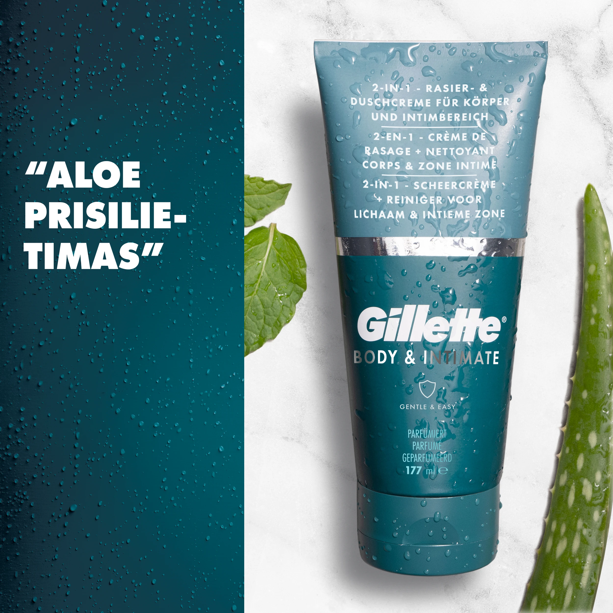 Gillette Body & Intimate Pubic 2in1 Skutimosi Kremas ir Valiklis, 177 ml aprašymas - Prekės nuotrauka