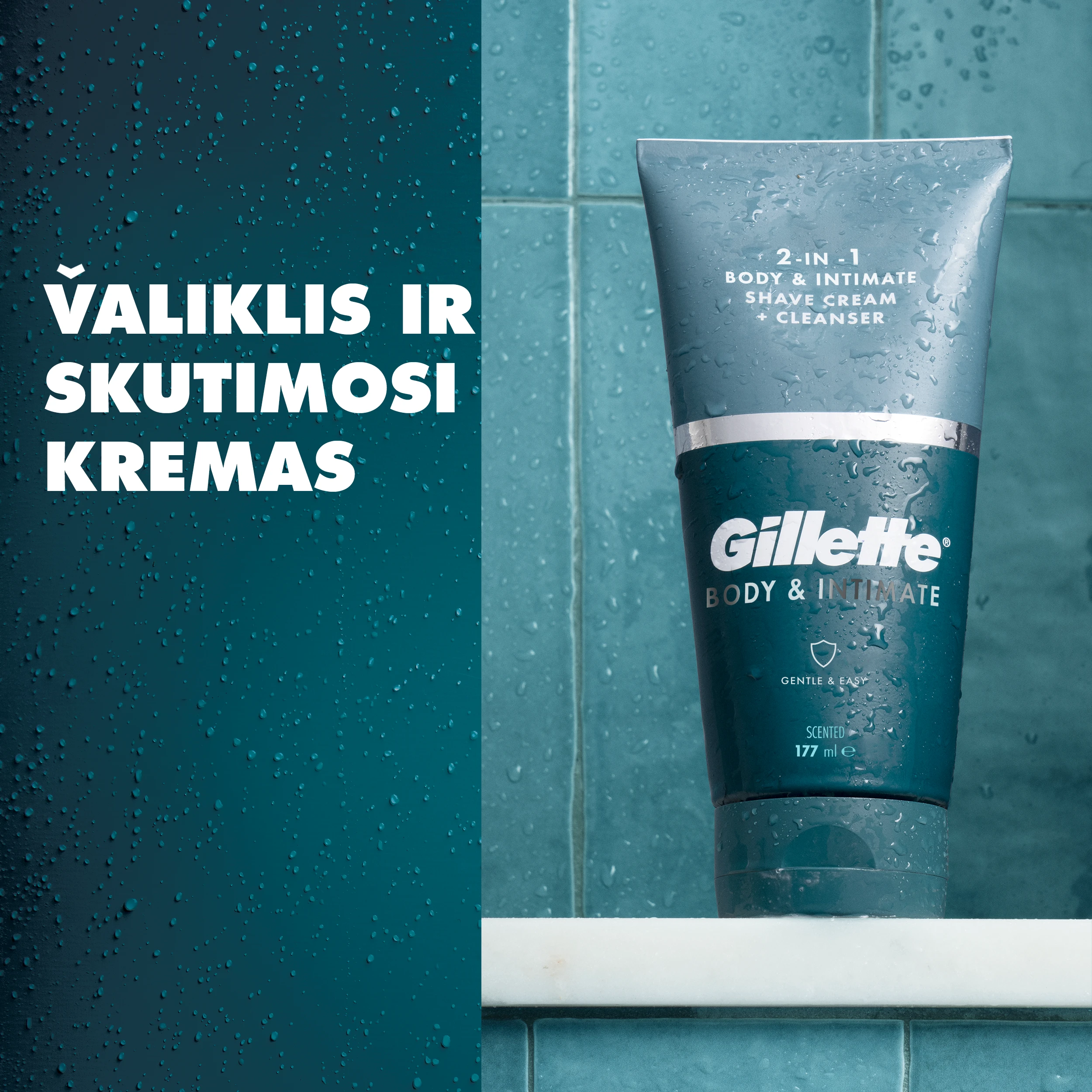 Gillette Body & Intimate Pubic 2in1 Skutimosi Kremas ir Valiklis, 177 ml aprašymas - Prekės nuotrauka