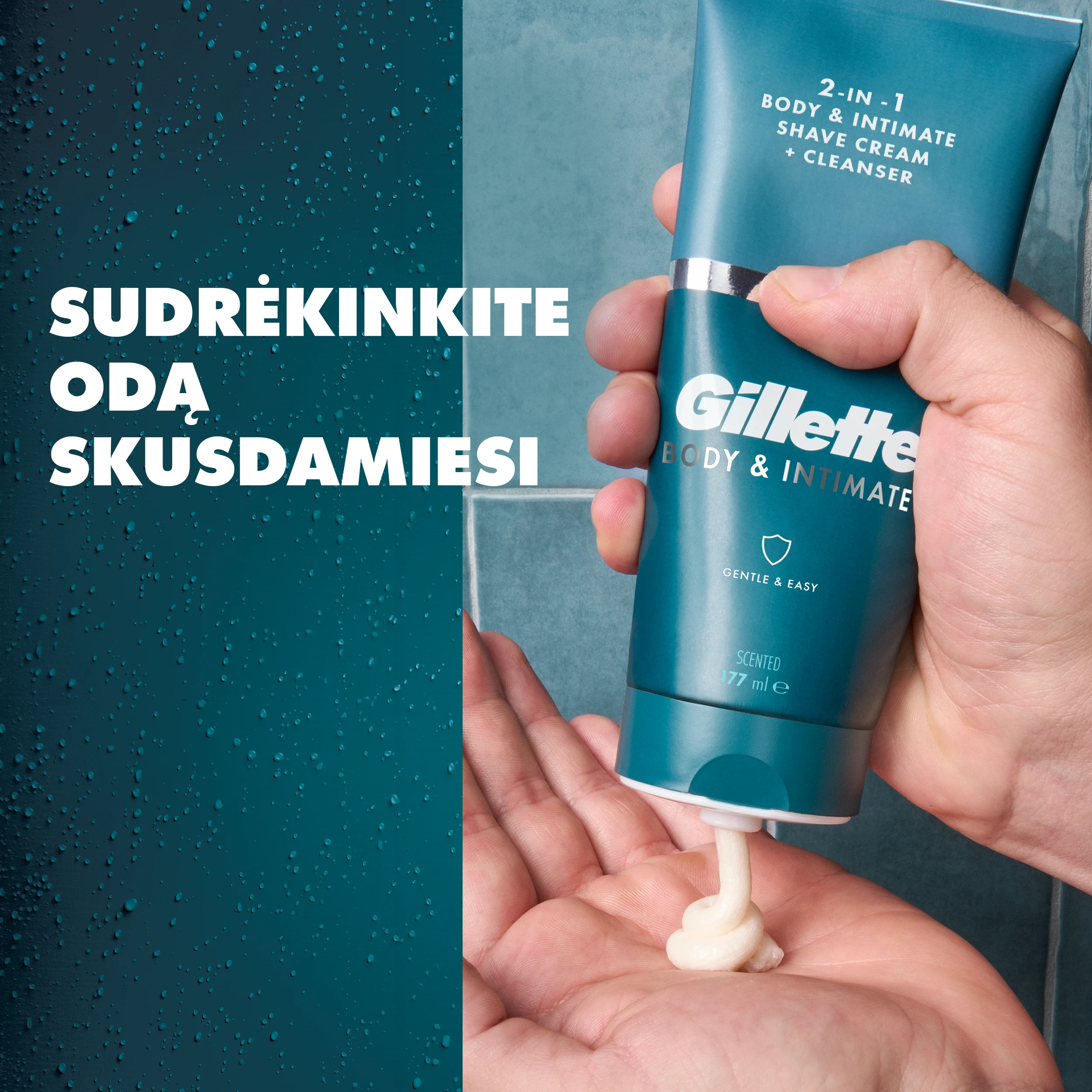 Gillette Body & Intimate Pubic 2in1 Skutimosi Kremas ir Valiklis, 177 ml aprašymas - Prekės nuotrauka