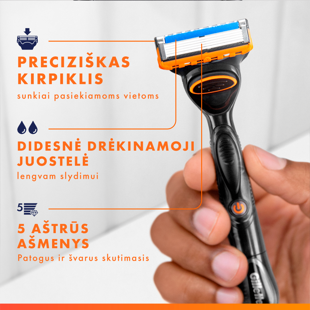 Gillette Fusion5 Power Skustuvas Vyrams + 12 Skutimosi Galvučių aprašymas - Prekės nuotrauka