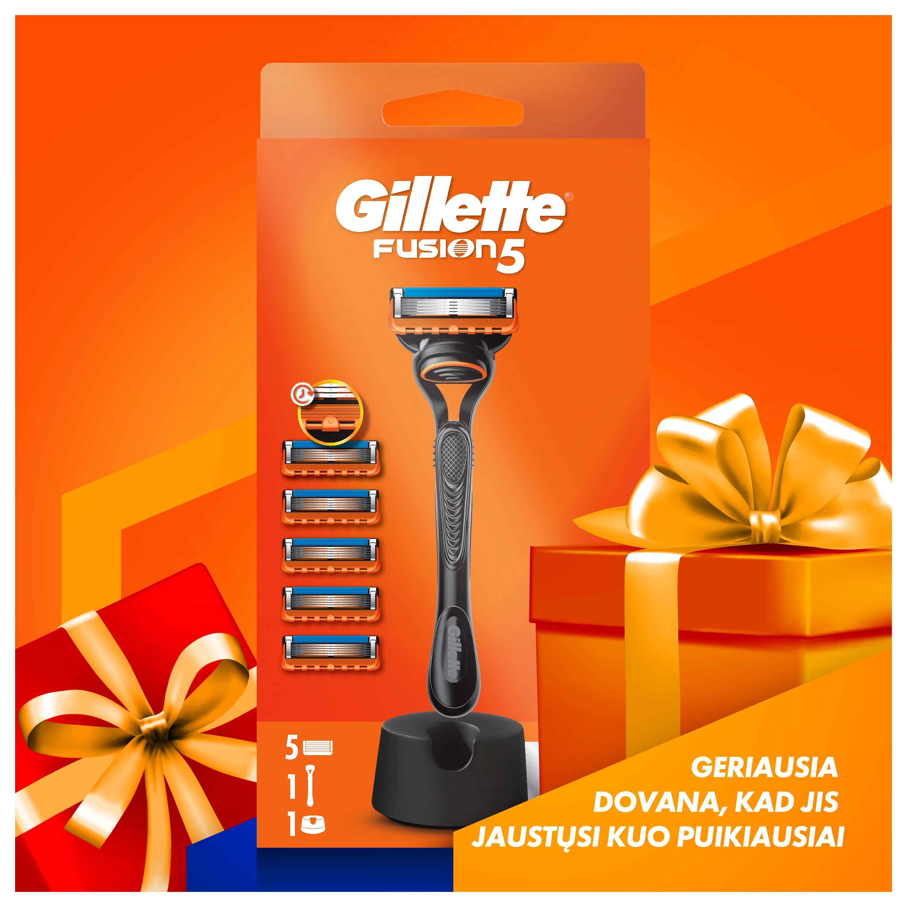 Skustuvas vyrams Gillette Fusion + 5 galvutės aprašymas - Prekės nuotrauka