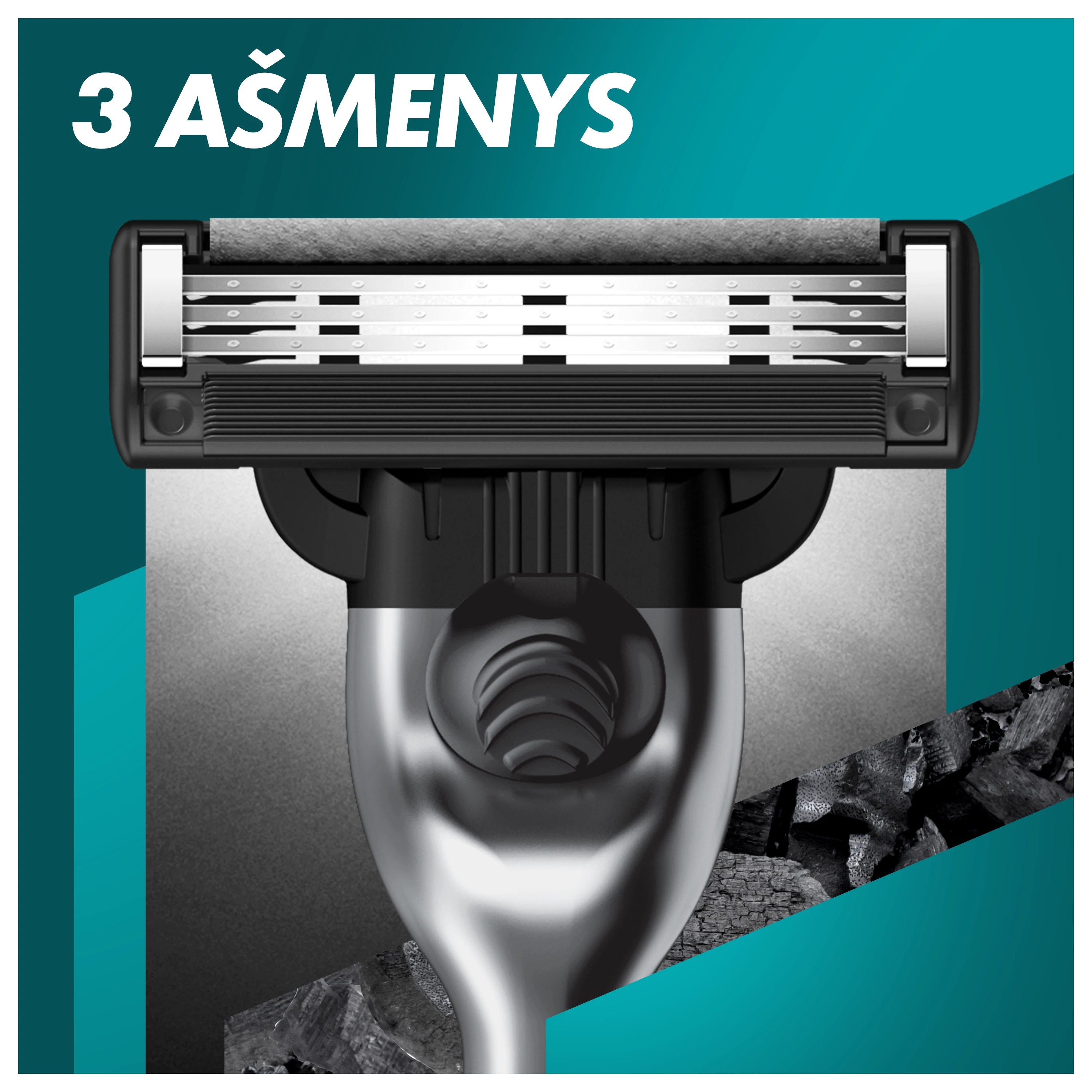 Gillette Mach3 Charcoal Skustuvas Vyrams, 1 Gillette Skustuvas + 6 Keičiamos Galvutės aprašymas - Prekės nuotrauka