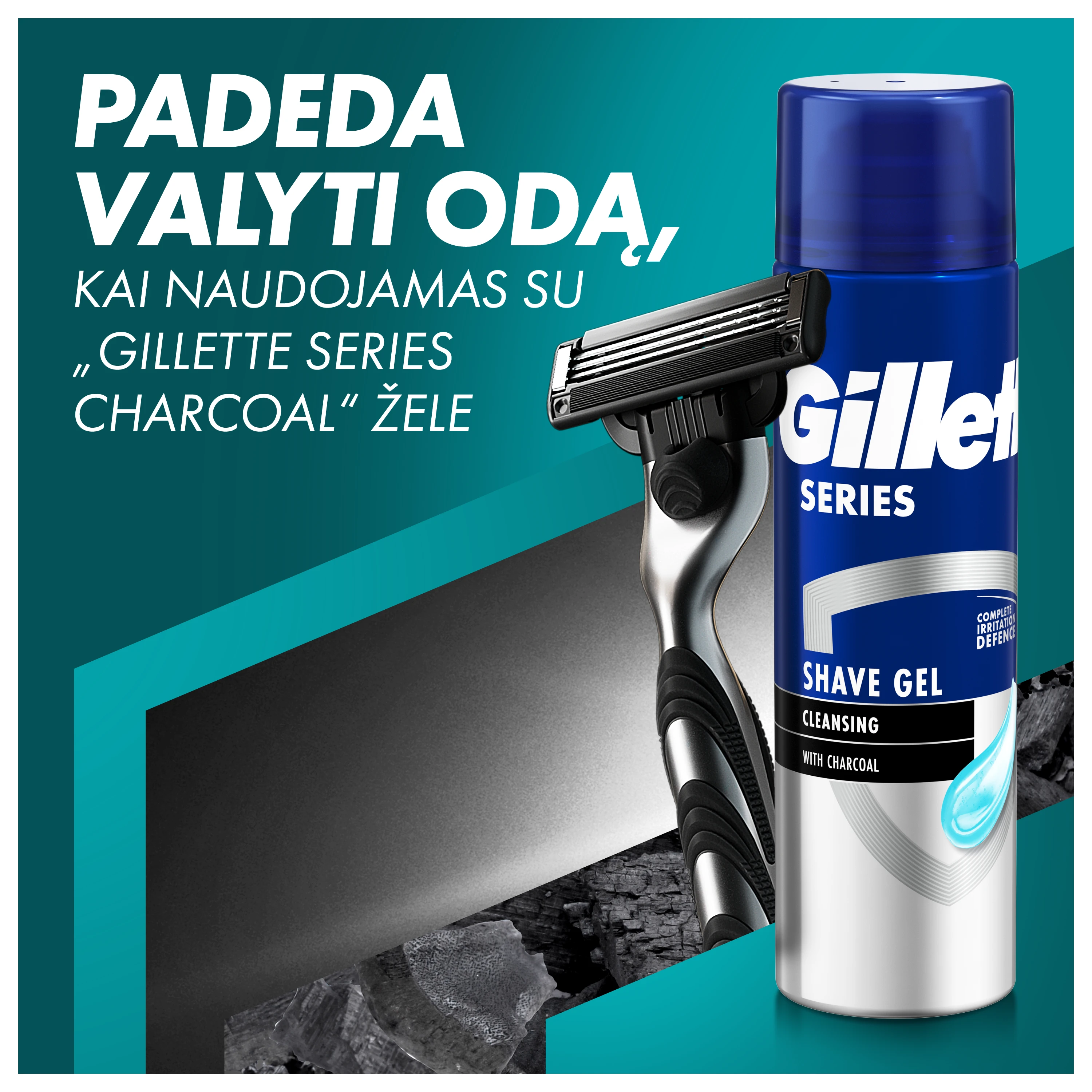 Gillette Mach3 Charcoal Skustuvas Vyrams, 1 Gillette Skustuvas + 6 Keičiamos Galvutės aprašymas - Prekės nuotrauka