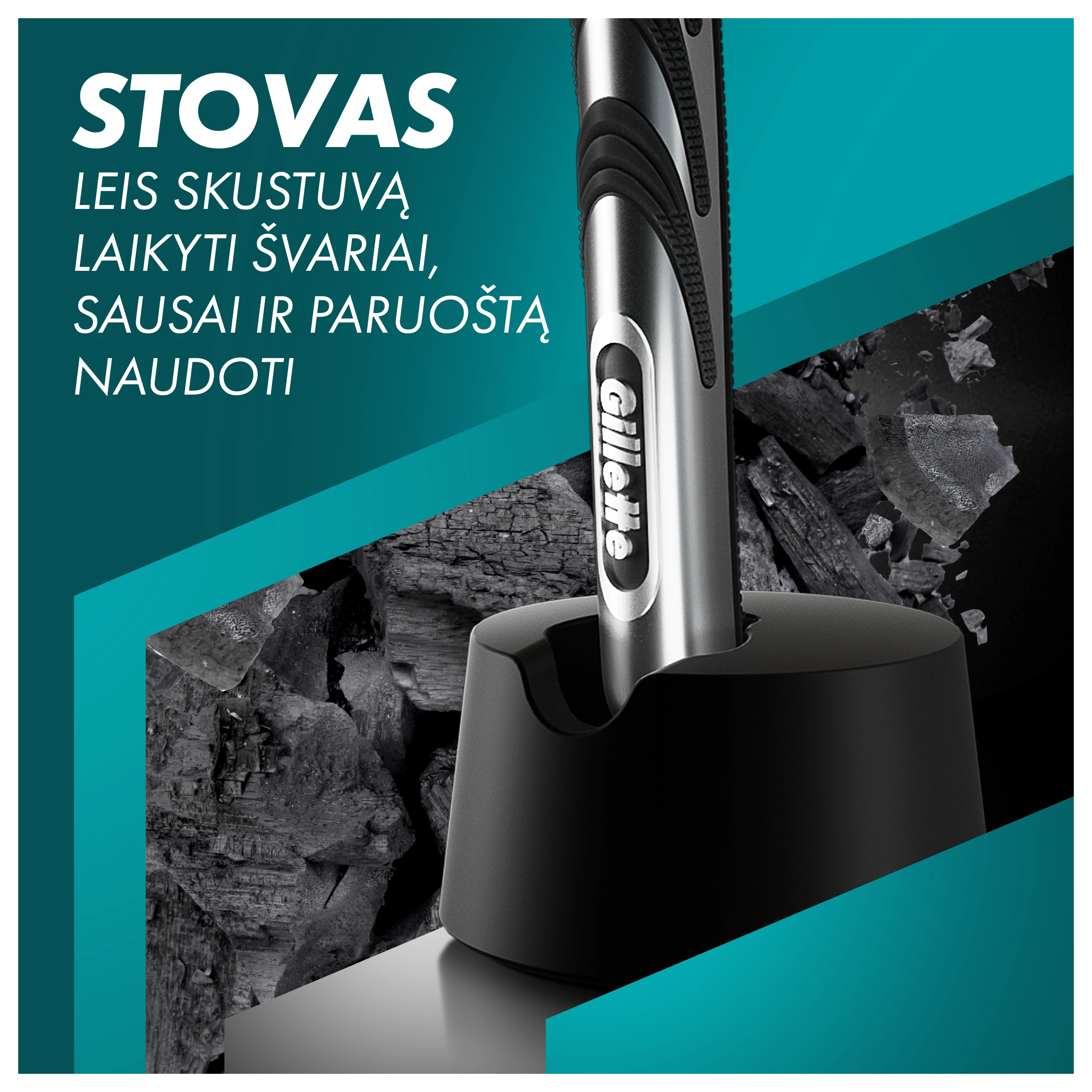 Gillette Mach3 Charcoal Skustuvas Vyrams, 1 Gillette Skustuvas + 6 Keičiamos Galvutės aprašymas - Prekės nuotrauka
