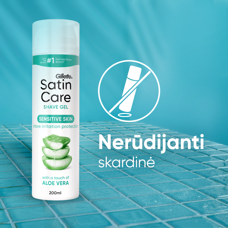 Gillette Satin Care Sensitive Aloe Vera Glide Skutimosi Želė 200ml aprašymas - Prekės nuotrauka