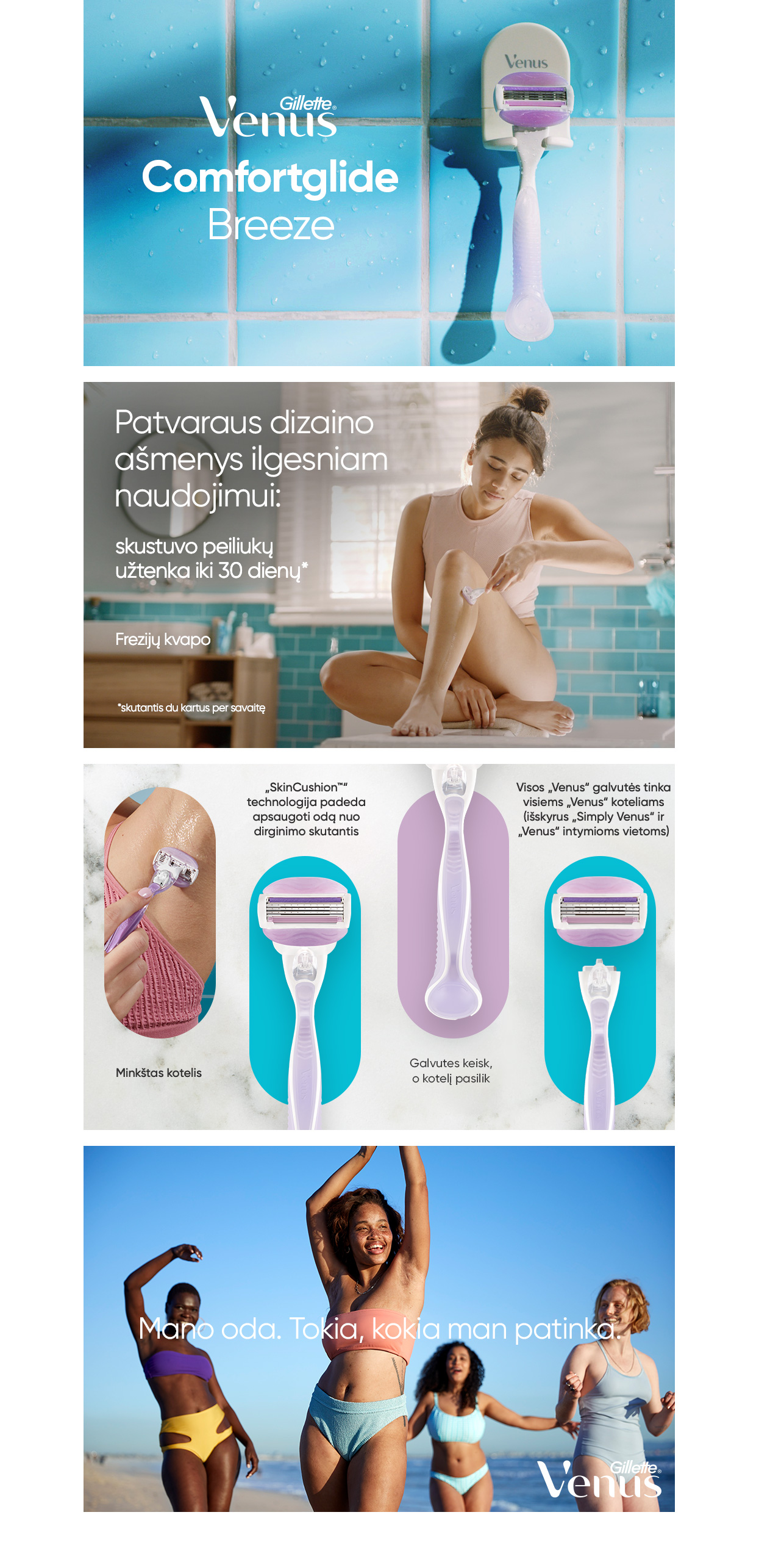 Gillette Venus ComfortGlide Breeze Skustuvas + Galvutės 2 vnt aprašymas - Prekės nuotrauka