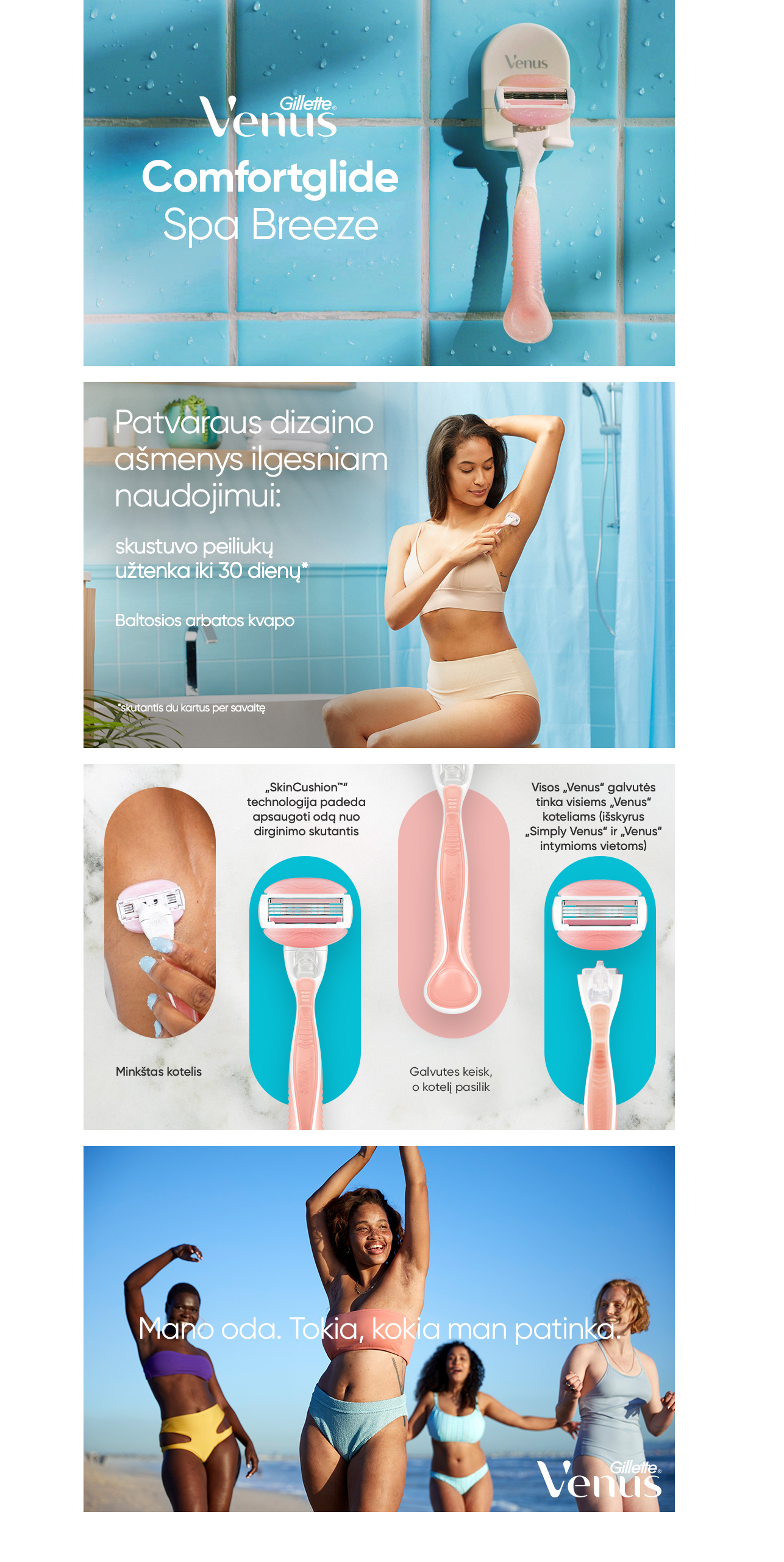 Gillette Venus ComfortGlide Spa Breeze Skustuvas + Galvutės 4 vnt aprašymas - Prekės nuotrauka