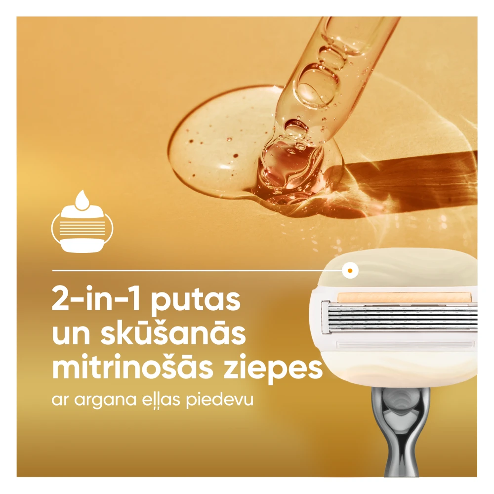 Gillette Venus ComfortGlow Argan Oil Skustuvas, 1 Keičiamos Skustuvo Galvutės, Sieninis Laikiklis aprašymas - Prekės nuotrauka