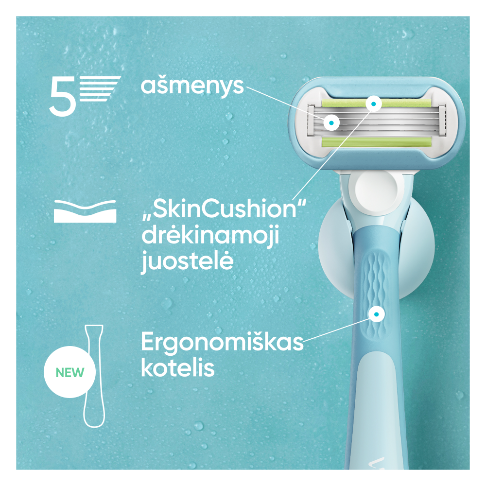 Gillette Venus Extra Smooth Skustuvas, 4 Keičiamos Skustuvo Galvutės, Sieninis Laikiklis aprašymas - Prekės nuotrauka
