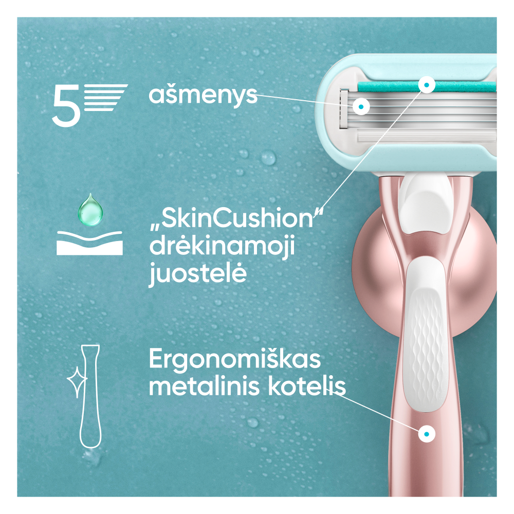 Gillette Venus Pro Smooth Sensitive Skustuvas, 6 Keičiamos Skustuvo Galvutės, Sieninis Laikiklis, Peiliukų Laikiklis aprašymas - Prekės nuotrauka