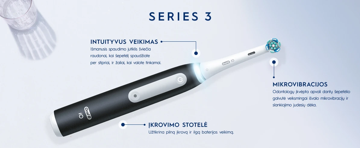 Oral-B | Elektrinis dantų šepetėlis | iO3 Series | Įkraunamas | Suaugusiems | Šepetėlių skaičius galvutės įeina 1 | Number of teeth brushing modes 3 | Blush Rožinė aprašymas - Prekės nuotrauka