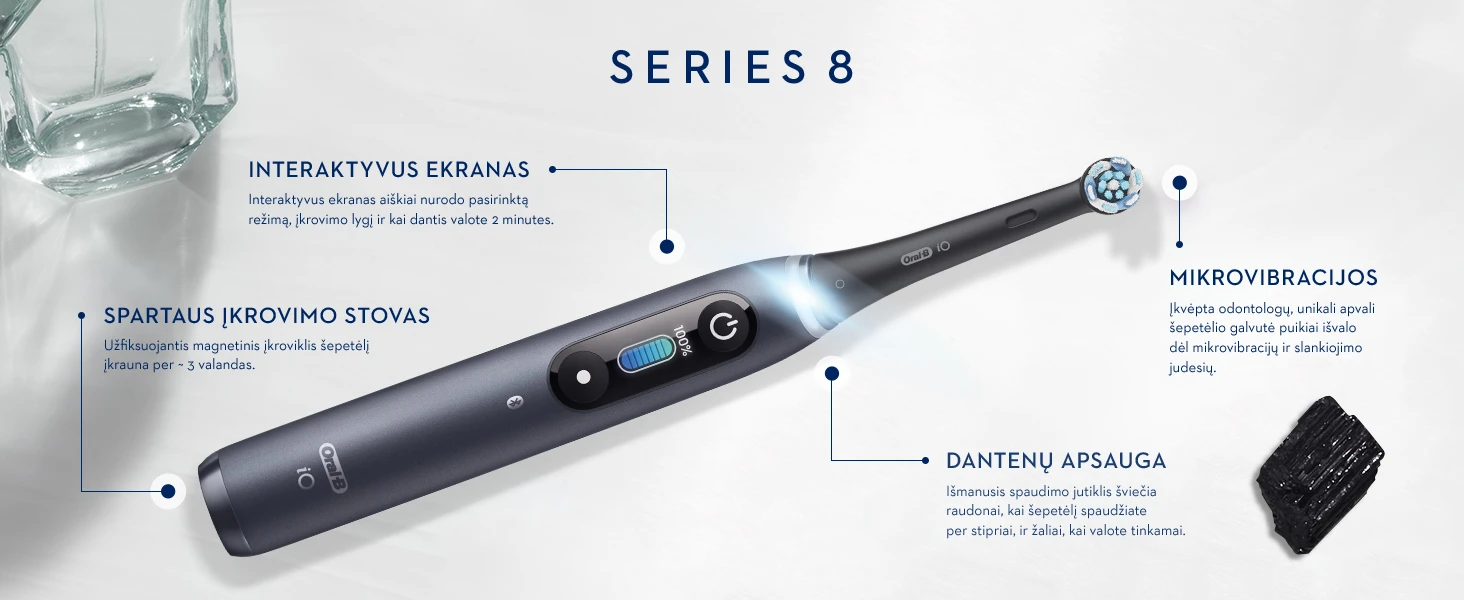 Elektrinis dantų šepetėlis Oral-B iO8, baltas aprašymas - Prekės nuotrauka