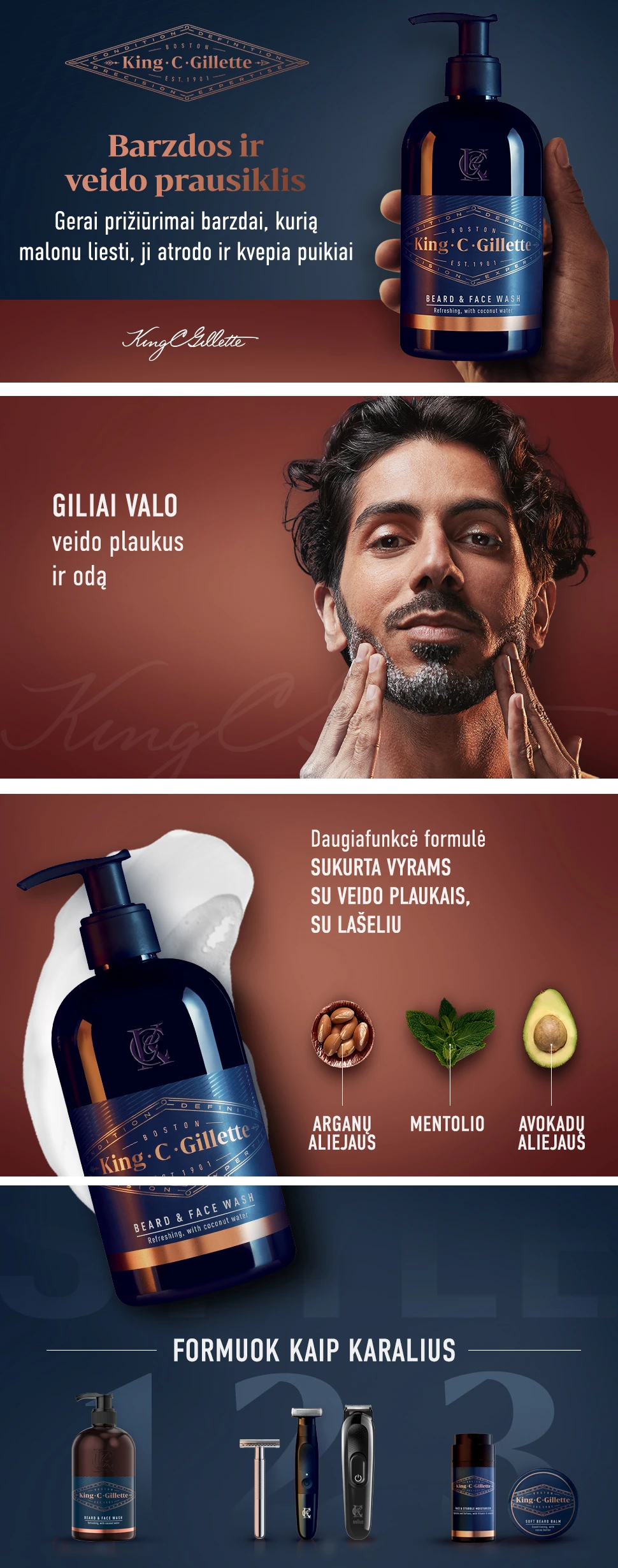 King C Gillette Barzdos ir Veido Prausiklis 3in1, 350 ml aprašymas - Prekės nuotrauka