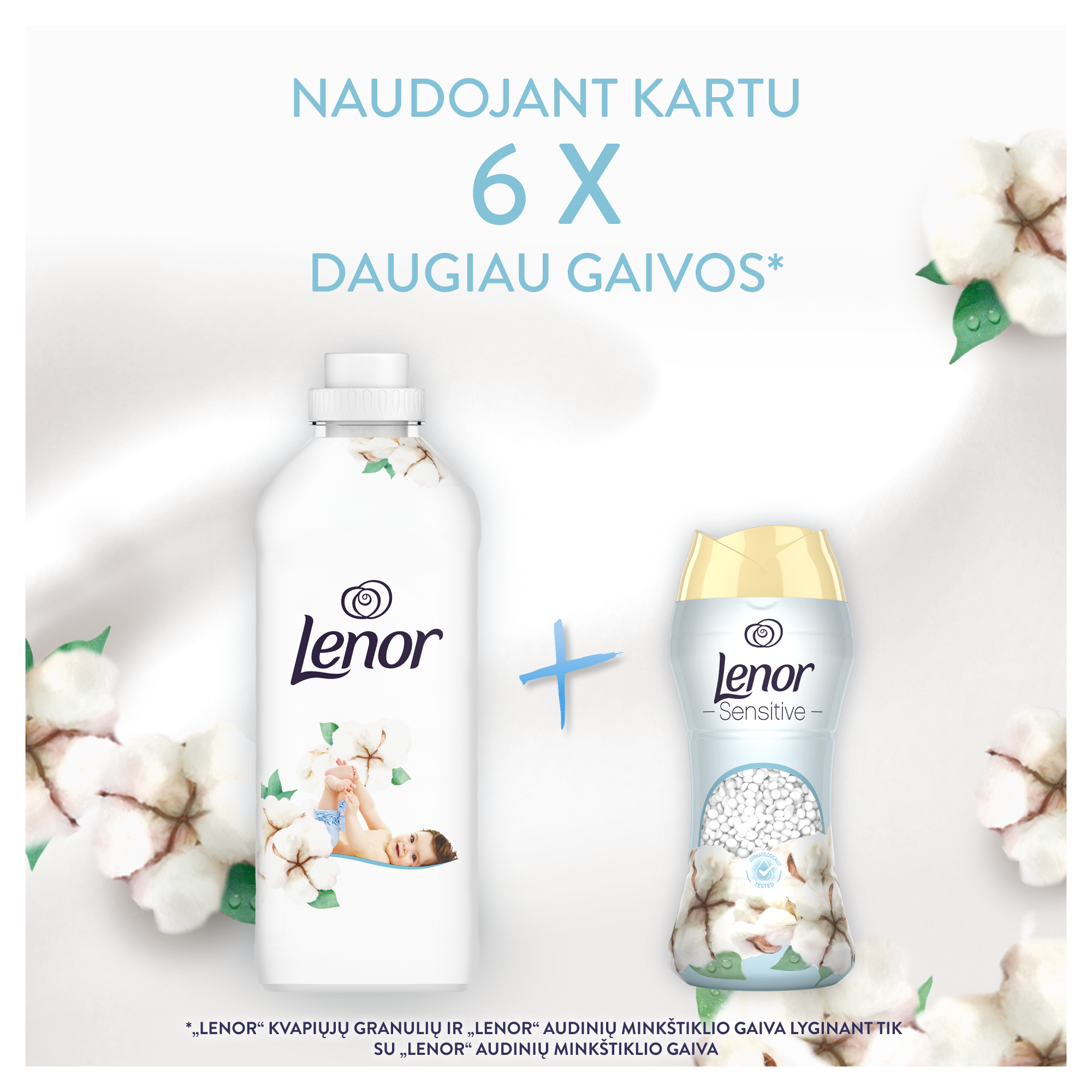 LENOR Audinių Minkštiklis Sensitive Cotton Fresh 2.65 Ll (126 Skalbimai) aprašymas - Prekės nuotrauka