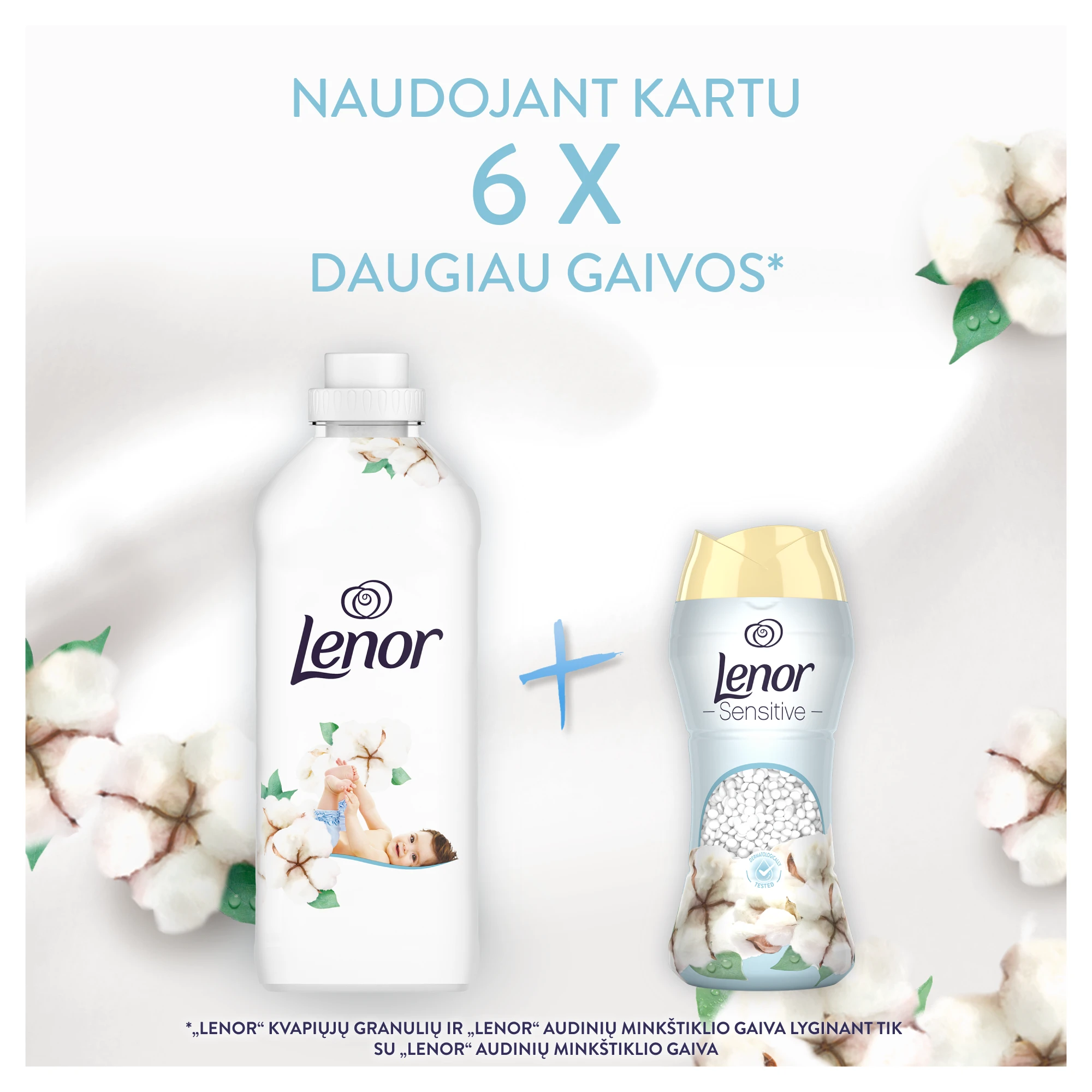 Audinių minkštiklis Lenor Sensitive Cotton Fresh, 2x1,239 l (118 Skalbimų) aprašymas - Prekės nuotrauka