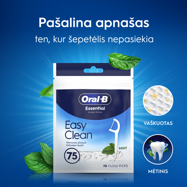 Oral-B Easy Clean tarpdančių siūlo laikikliai, 75 vnt. aprašymas - Prekės nuotrauka