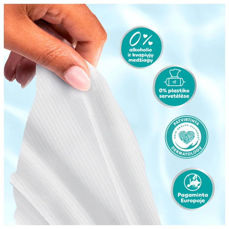 Pampers Aqua Servetėlės Kūdikiams, 60 Servetėlės aprašymas - Prekės nuotrauka