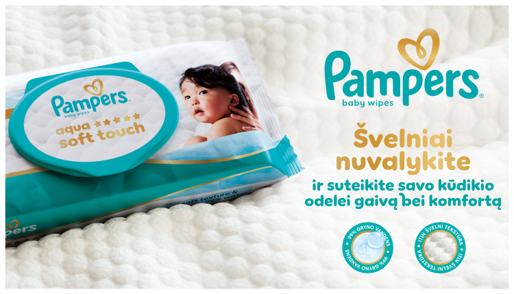 Pampers Aqua Soft Touch Servetėlės Kūdikiams, 12 Pakuotė, 720 Servetėlės aprašymas - Prekės nuotrauka