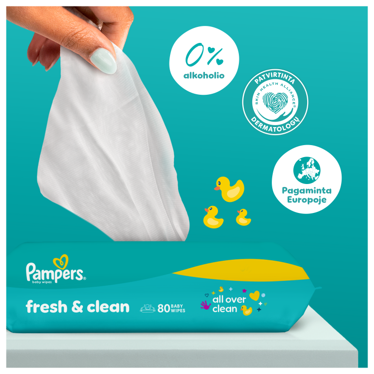 Pampers Fresh Clean Plastic Free Servetėlės Kūdikiams, 24 Pakuotė, 1248 Servetėlės aprašymas - Prekės nuotrauka