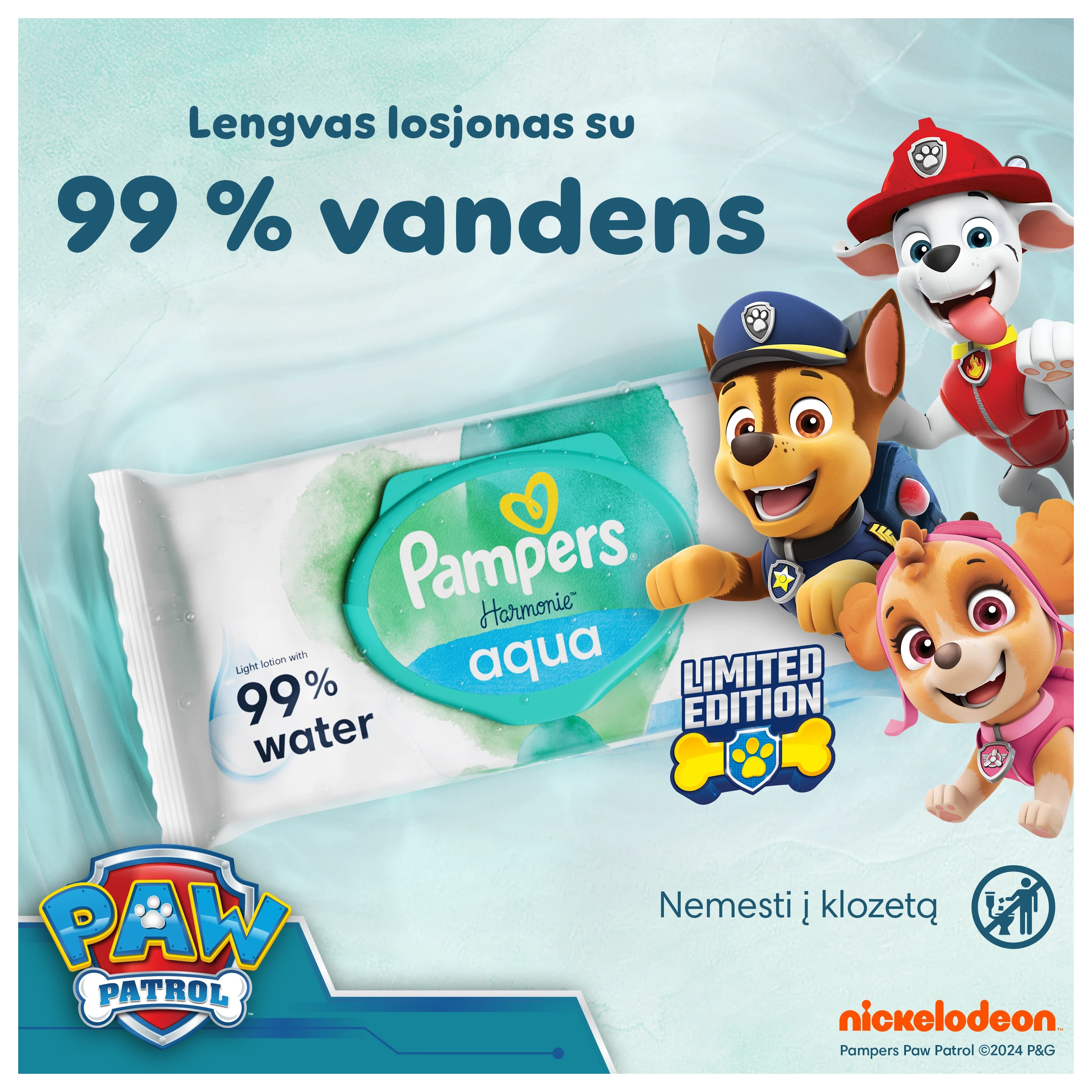 Servetėlės kūdikiams Pampers Harmonie Aqua Baby, 9 pakuotės, 432 servetėlės aprašymas - Prekės nuotrauka