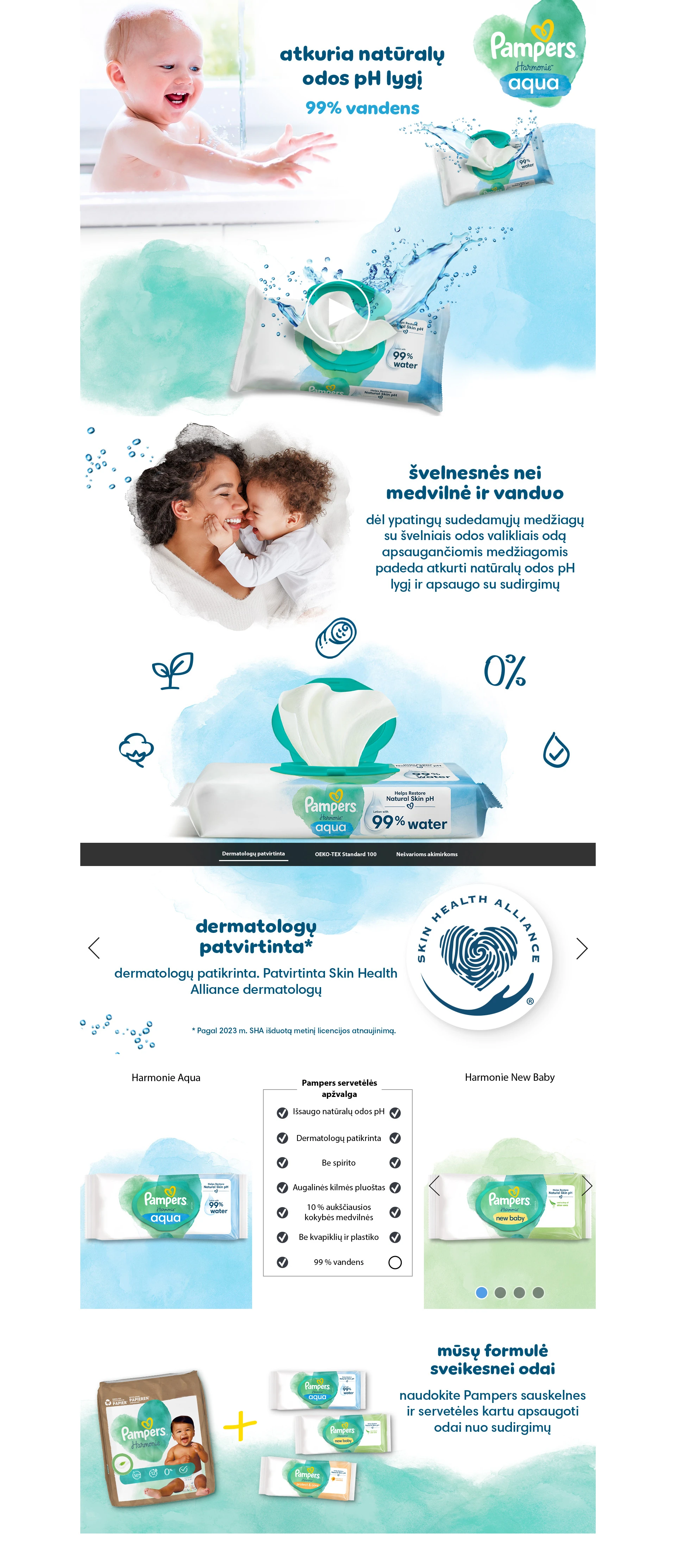 Pampers Harmonie Aqua Servetėlės Kūdikiams, 48 Servetėlės aprašymas - Prekės nuotrauka