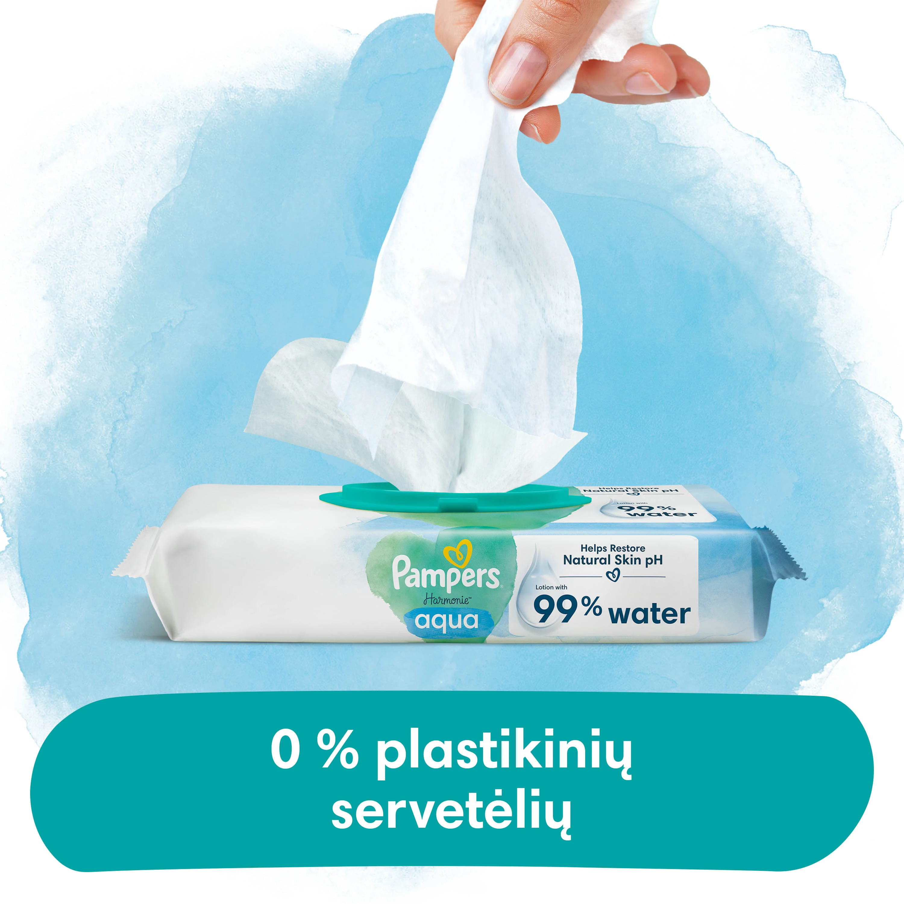 Pampers Harmonie Aqua Servetėlės Kūdikiams, 48 Servetėlės aprašymas - Prekės nuotrauka