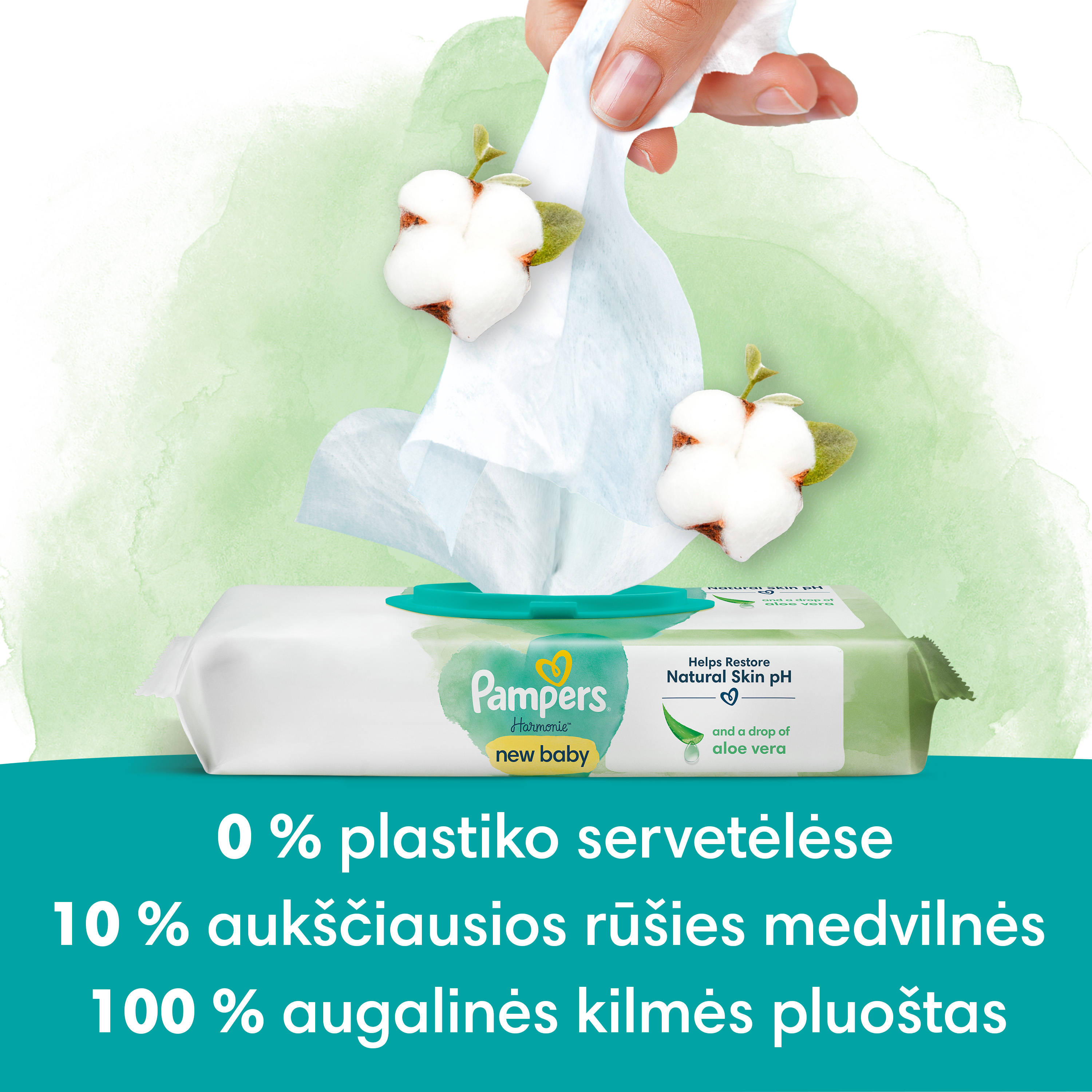 Servetėlės kūdikiams Pampers Harmonie New Baby, 9 pakuotės, 414 servetėlių aprašymas - Prekės nuotrauka