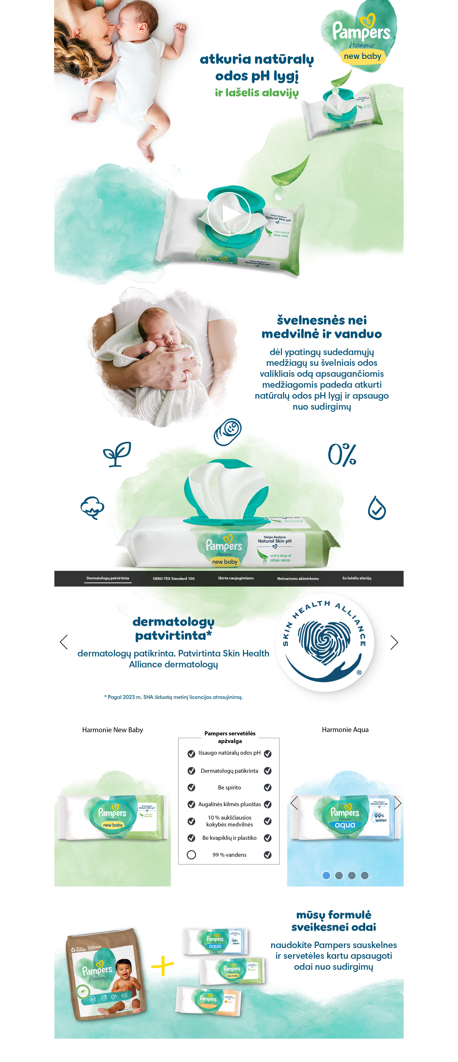 Servetėlės kūdikiams Pampers Harmonie New Baby, 9 pakuotės, 414 servetėlių aprašymas - Prekės nuotrauka