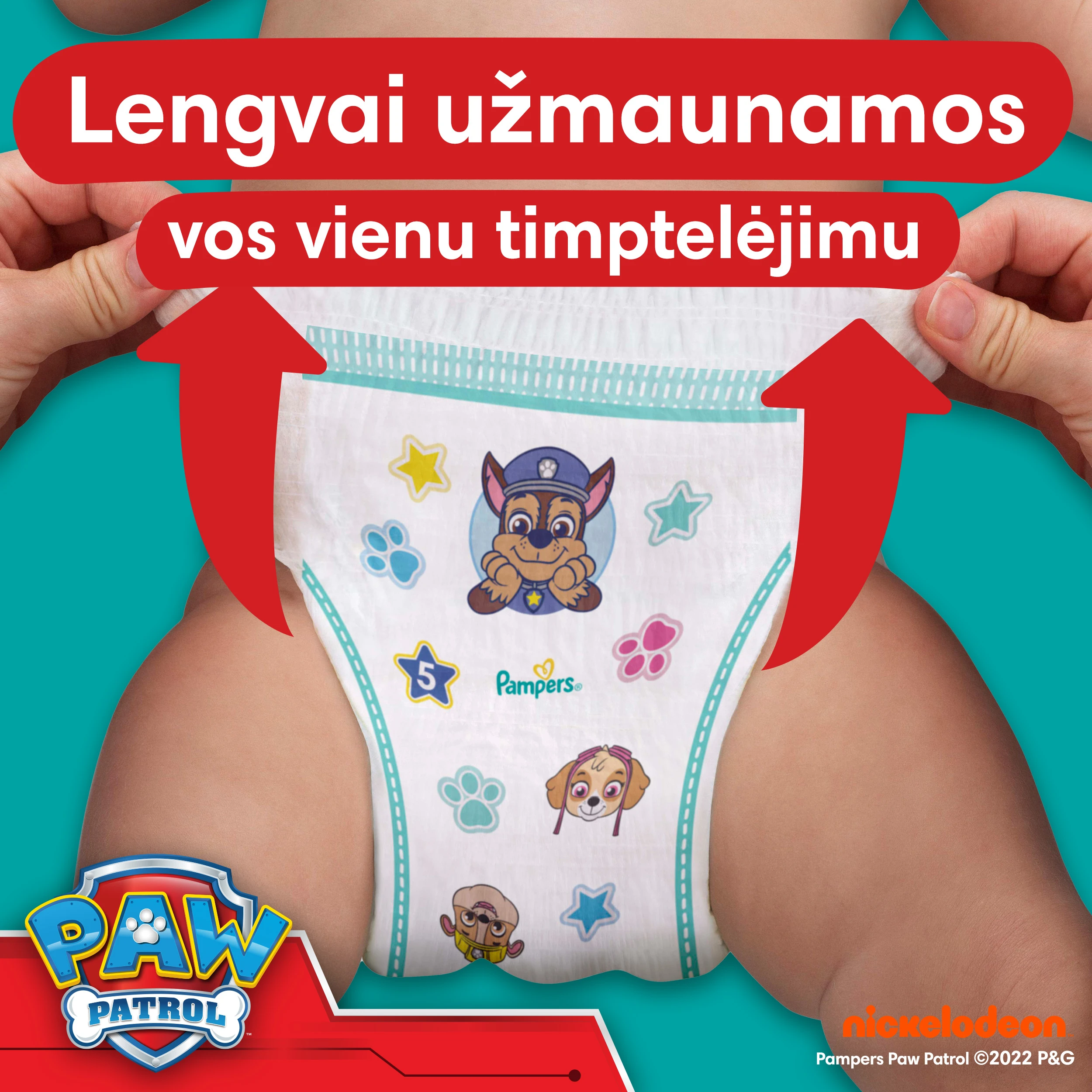 Pampers Pants Paw Patrol Sauskelnės-Kelnaitės, 6 Dydis, 120 Sauskelnės, 13-19kg aprašymas - Prekės nuotrauka