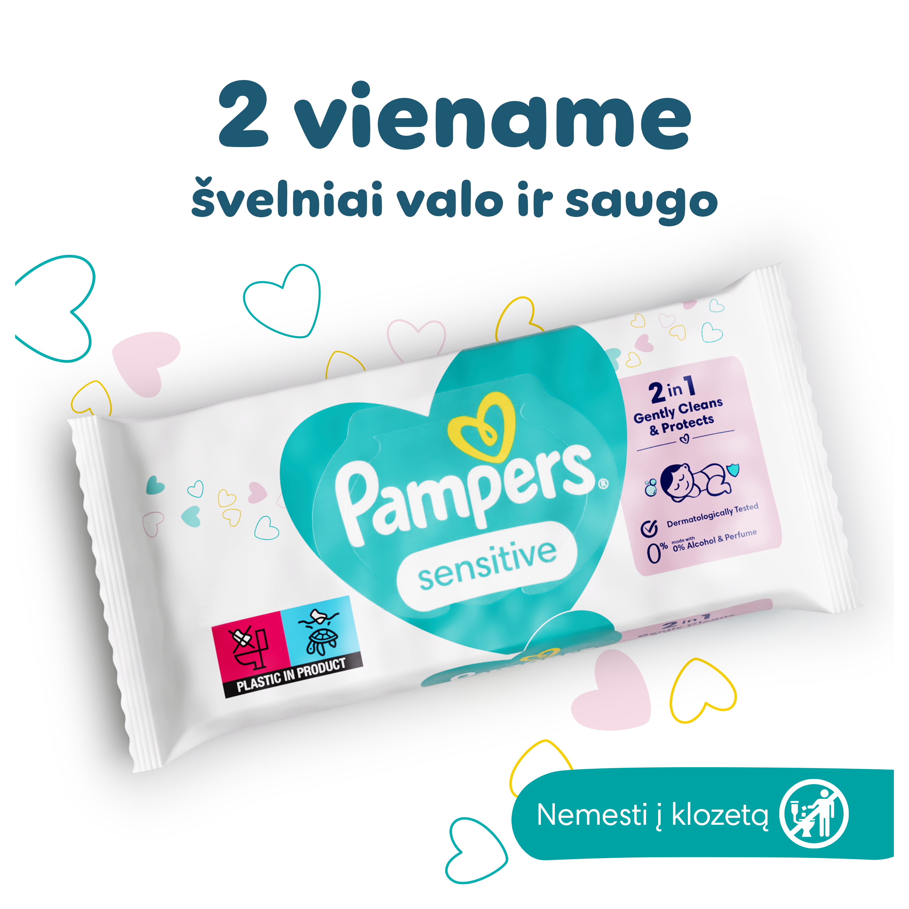 Drėgnos servetėlės Pampers Sensitive 15 pakuočiųx80vnt., 1200 servetėlės aprašymas - Prekės nuotrauka