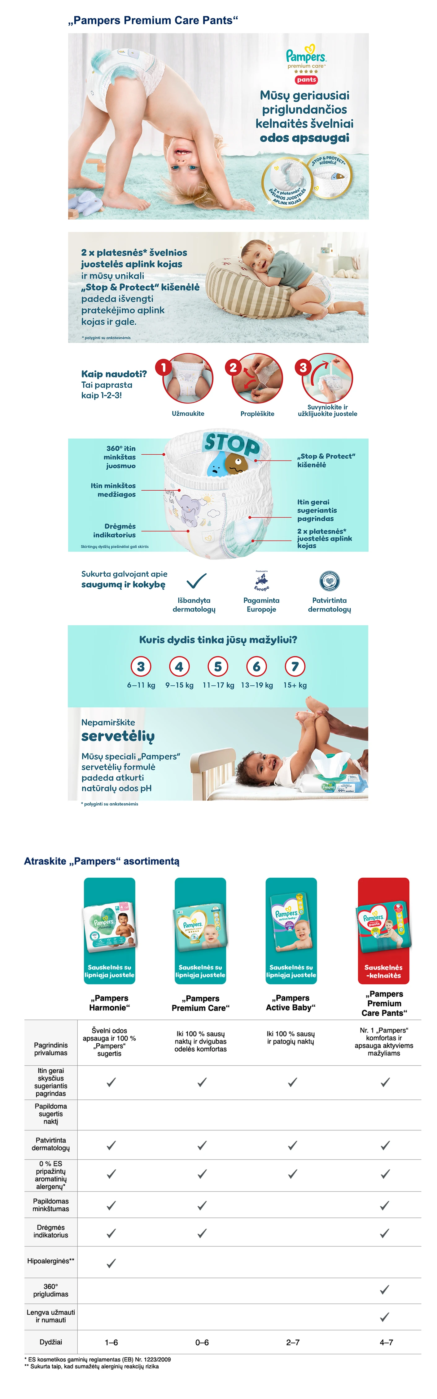 Sauskelnės-kelnaitės Pampers Premium Care, 4 dydis, 9–15 kg, 114 vnt. aprašymas - Prekės nuotrauka