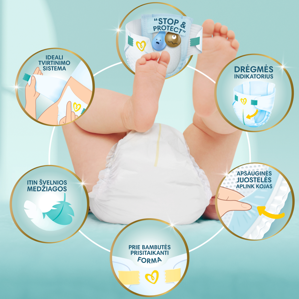 Sauskelnės Pampers Premium Care, 4 dydis, 9–14 kg, 174 vnt. aprašymas - Prekės nuotrauka