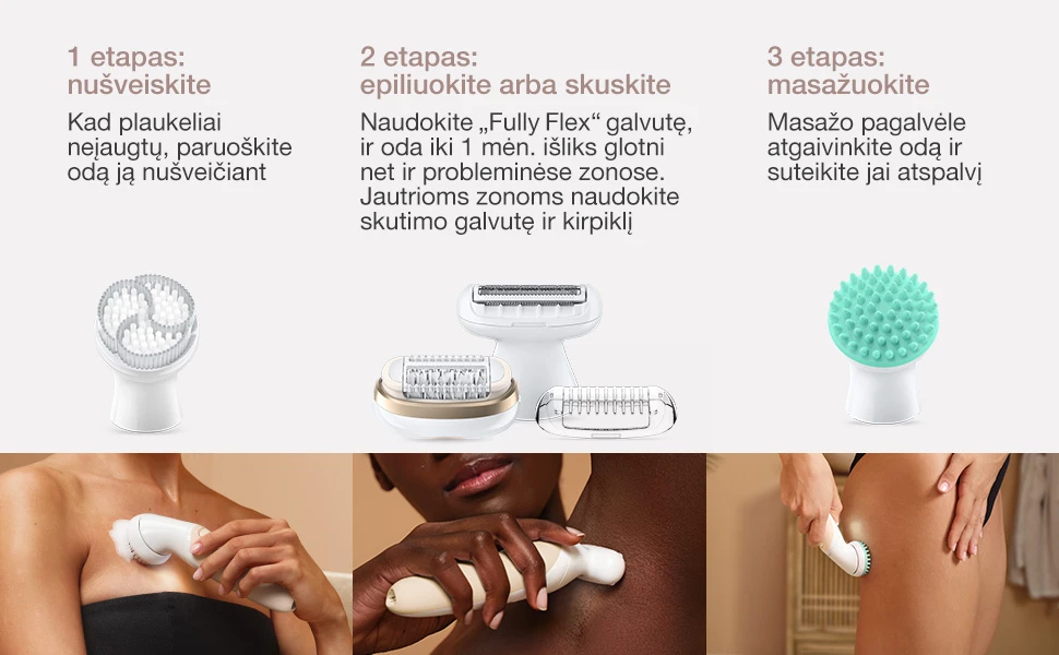SES9-481 3D Braun Silk•épil 9 Flex SkinSpa Epiliatorius + BS1000 kompaktiškas kūno plaukų trimeris aprašymas - Prekės nuotrauka
