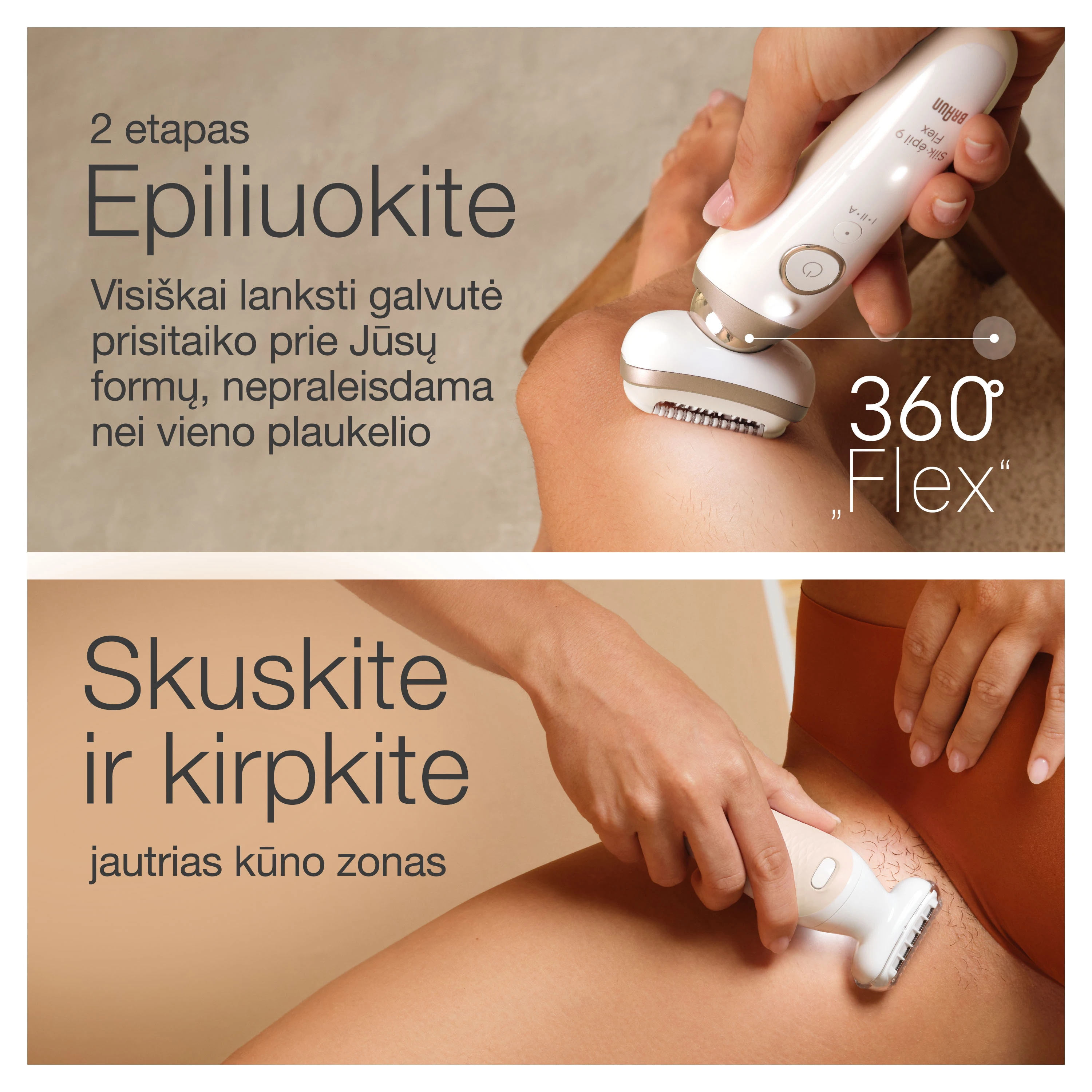 SES9-481 3D Braun Silk•épil 9 Flex SkinSpa Epiliatorius + BS1000 kompaktiškas kūno plaukų trimeris aprašymas - Prekės nuotrauka