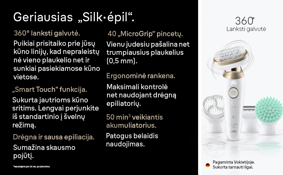 SES9-481 3D Braun Silk•épil 9 Flex SkinSpa Epiliatorius + BS1000 minitrimmer BODY aprašymas - Prekės nuotrauka