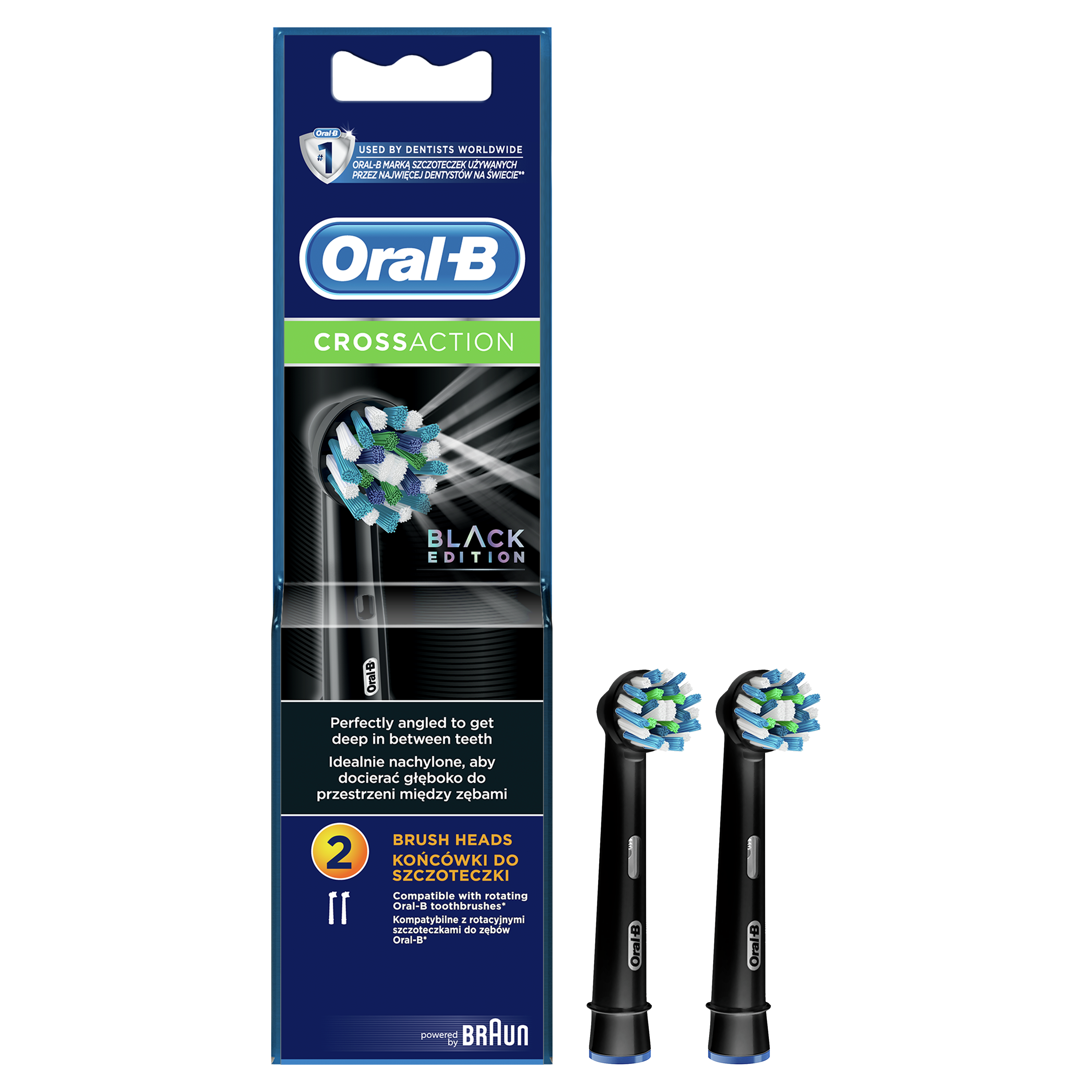 Dantų šepetėlio antgaliai EB50 Braun Oral-B Cross Action, juodi, 2 vnt