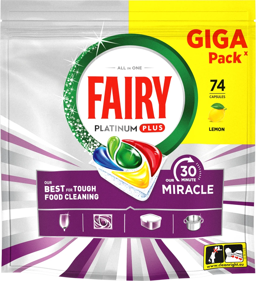 Indaplovių tabletės Fairy Our 30 Minute Miracle Platinum Plus, 74 vnt.