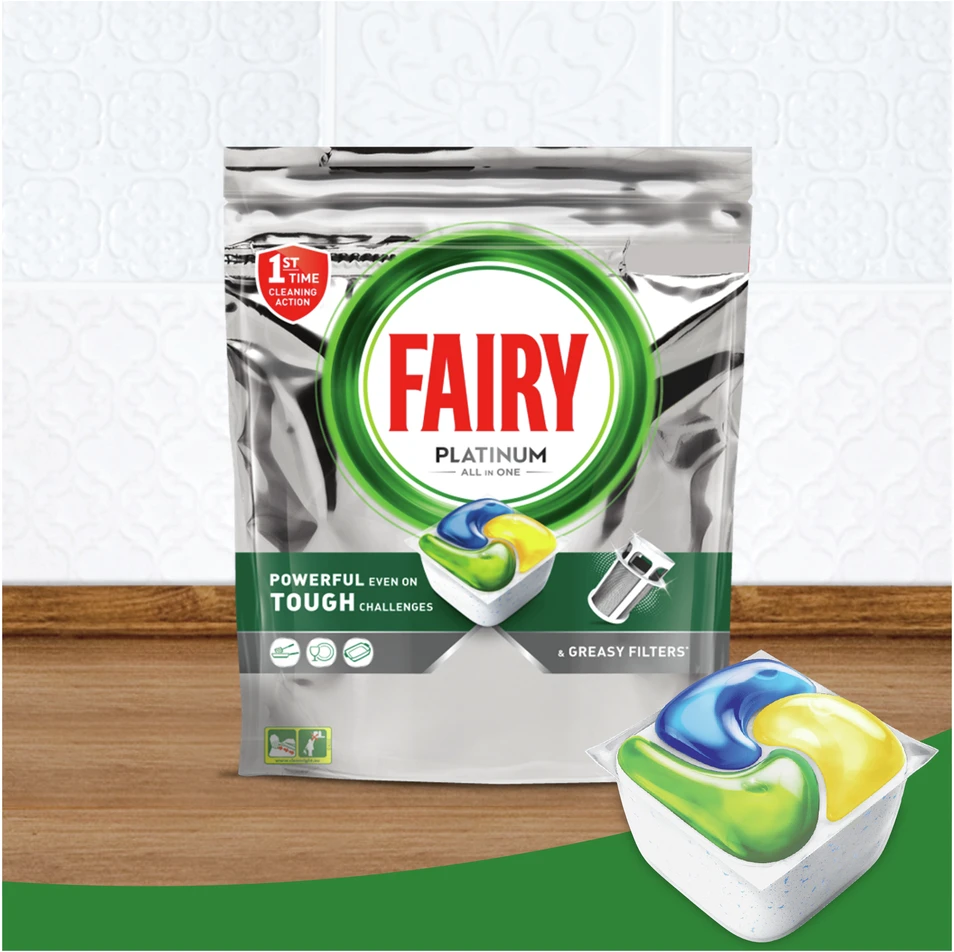 Indaplovių tabletės Fairy Platinum All In One Lemon, 126 vnt.
