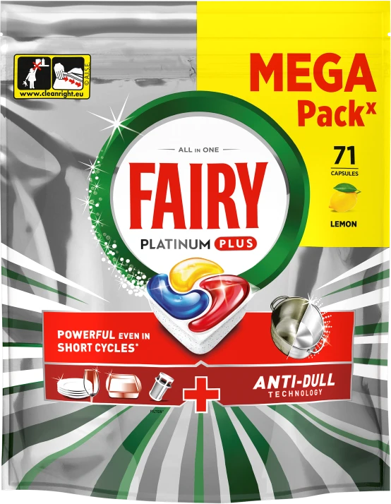 Indaplovių kapsulės Fairy Platinum Plus All In One Lemon, 71 vnt.
