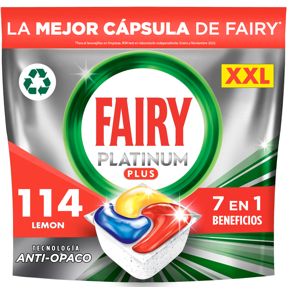 Fairy Platinum Plus All In One Lemon Indaplovių Tabletės, 114 vnt.