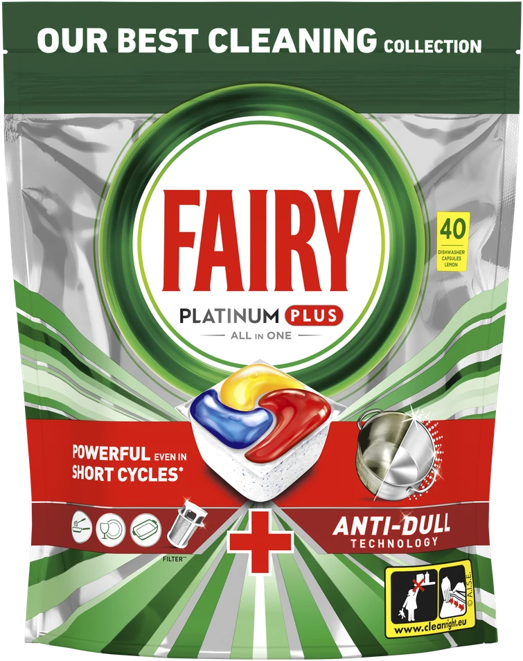 Fairy Platinum Plus All In One Lemon indaplovių tabletės, 40 vnt.