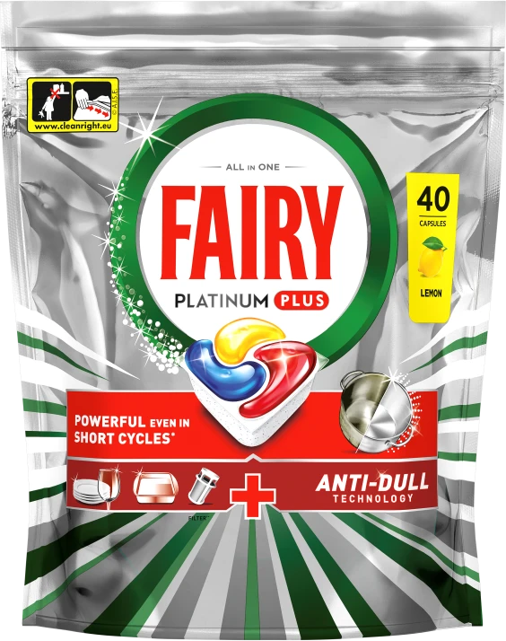 Fairy Platinum Plus All In One Lemon indaplovių tabletės, 40 vnt.